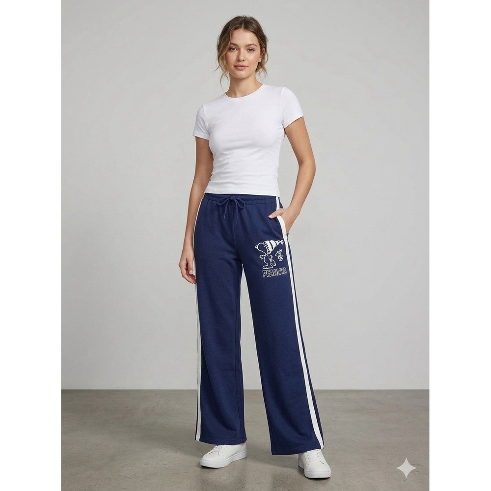 Women's‎ Peanuts Snoopy Wide Leg Graphic Fleece Pants - Navy Blue XXL